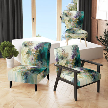 Blue Poppy Flowers Delicate Retro Watercolor - Upholstered Traditional Accent Chairs